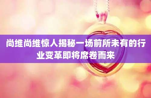 尚维尚维惊人揭秘一场前所未有的行业变革即将席卷而来