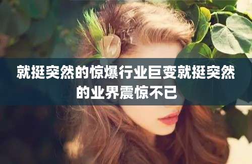 就挺突然的惊爆行业巨变就挺突然的业界震惊不已