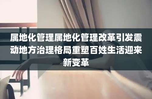属地化管理属地化管理改革引发震动地方治理格局重塑百姓生活迎来新变革